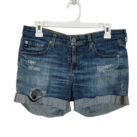 AG Adriano Goldschmied The Hailey Ex Boyfriend Roll Up Shorts Womens 28R Blue - Picture 2 of 8